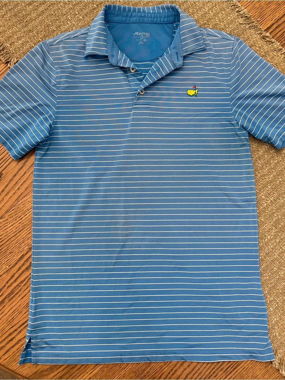 Masters Blue Striped Kids Polo with Yellow Chest Emblem